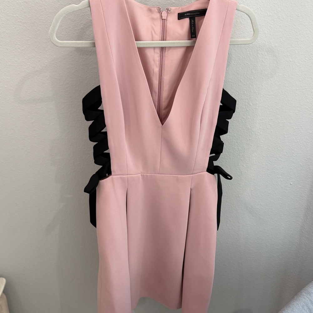 BCBGMaxAzria Pink Mini Dress with Black Side Ribbon Details